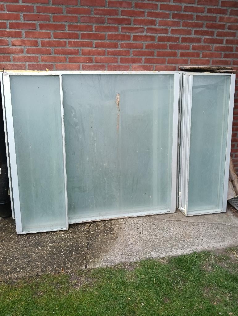 Dubbelglas scheidingswand / systeemwand, Gebruikt, Raamkozijn, Aluminium, Inclusief glas