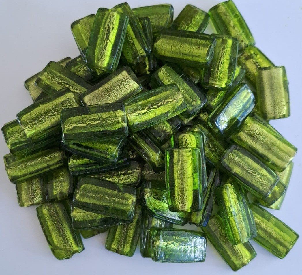 Partij 1 kilo grote silverfoil glaskralen 35x25mm 3, Hobby en Vrije tijd, Verzenden, Nieuw, Kraal