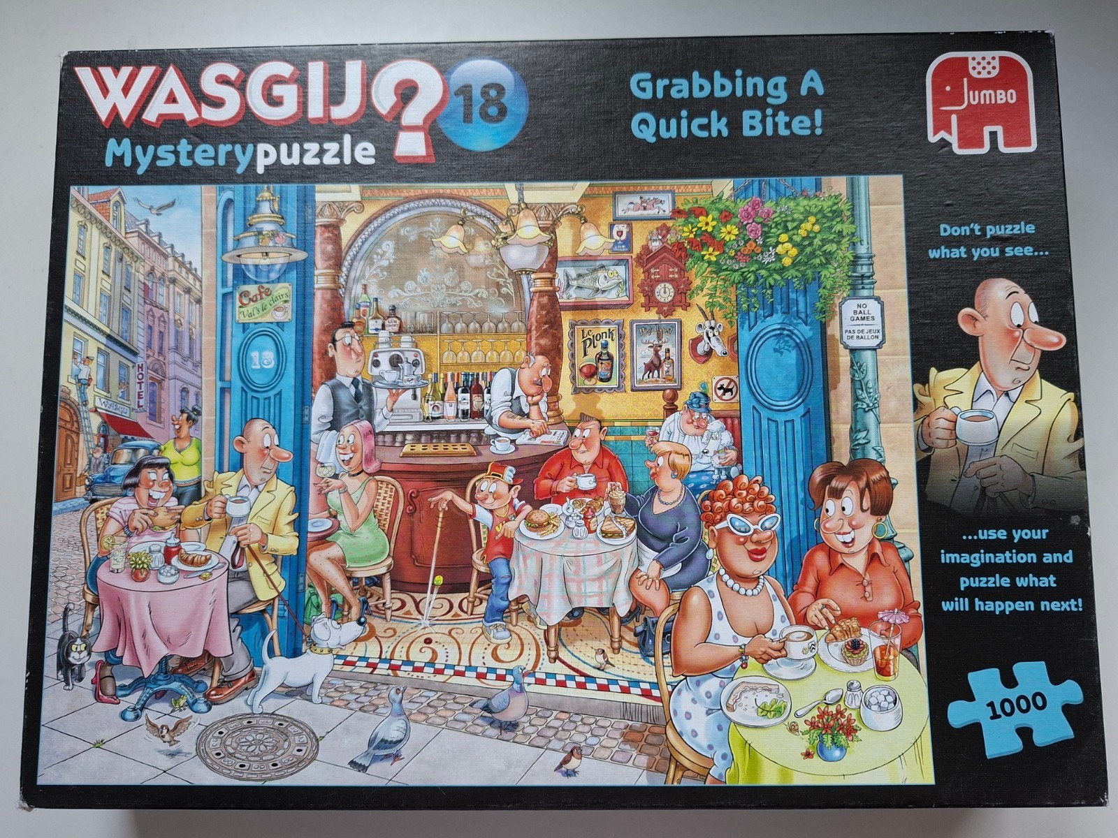 Wasgij Mystery Puzzel 18 - Grabbling A Quick Bite!, Ophalen of Verzenden, 500 t/m 1500 stukjes, Zo goed als nieuw, Legpuzzel