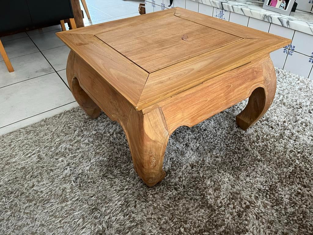 Massief houten salontafel 60x60x40 cm, Ophalen, Gebruikt, 50 tot 100 cm, Vierkant