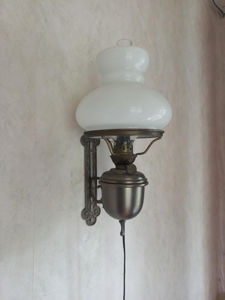 Vintage olielamp (electrisch), Ophalen of Verzenden, Zo goed als nieuw, Glas