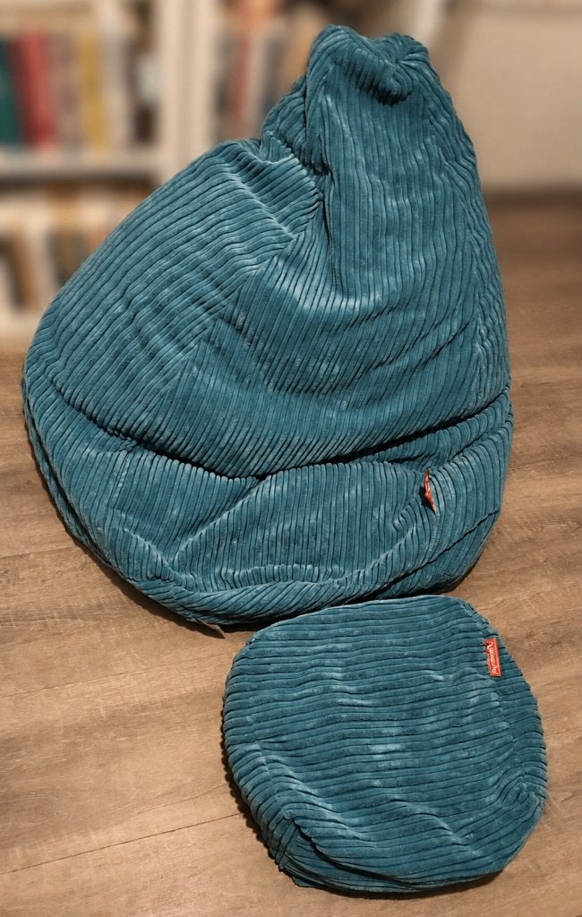 Big Bertha Original zitzak met poef – petrol corduroy, Ophalen, Zo goed als nieuw, Blauw, Zitzak