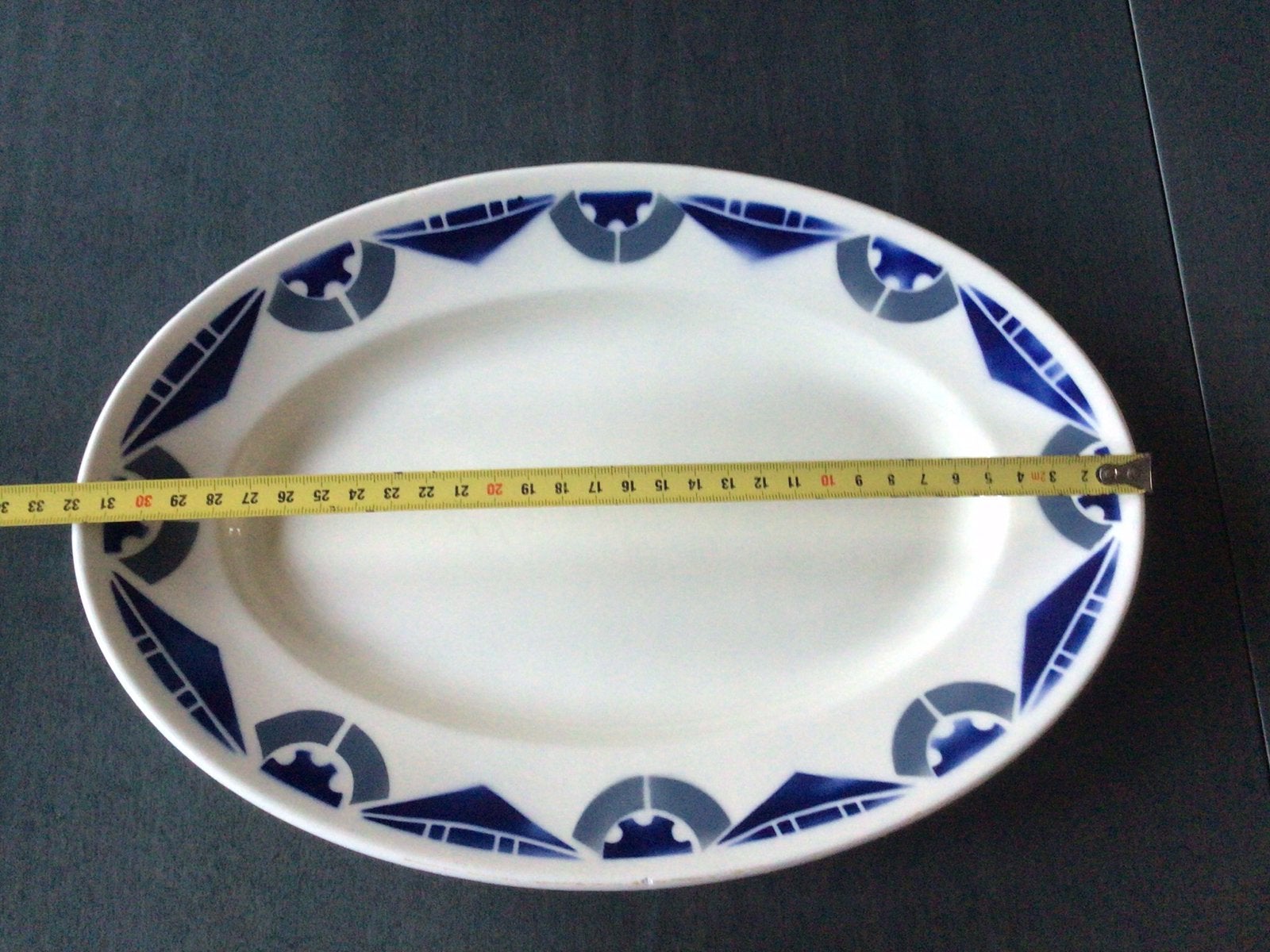 Badonviller France serveerschaal creme blauw, Ophalen of Verzenden