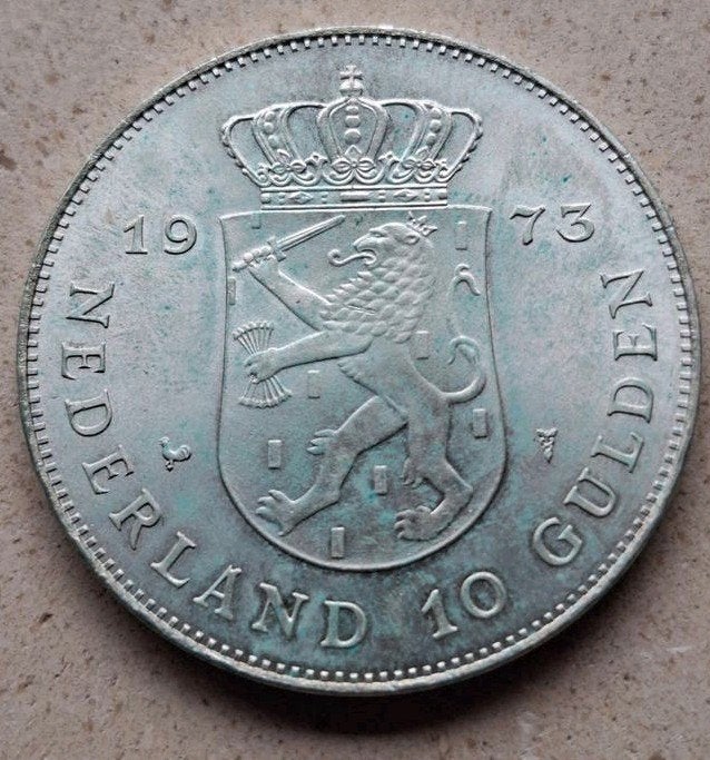10 gulden 1973, Koningin Juliana, Zilver, Ophalen of Verzenden, Losse munt