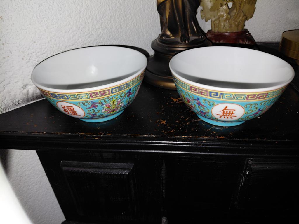 Twee Chinese Wan Shou porseleinen schaaltjes jade groen, Ophalen of Verzenden
