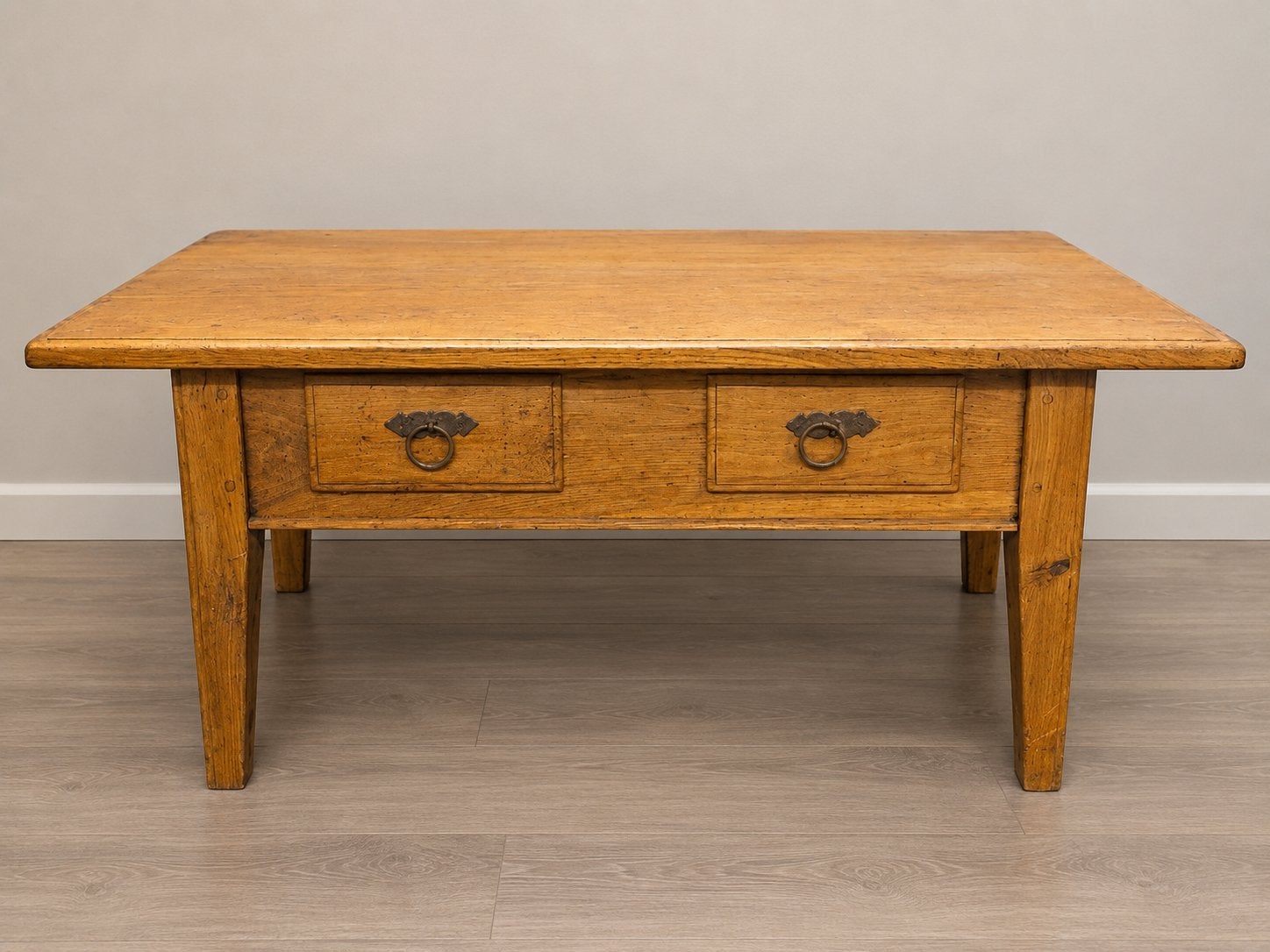 Massief  eiken houten salontafel met lades, Ophalen