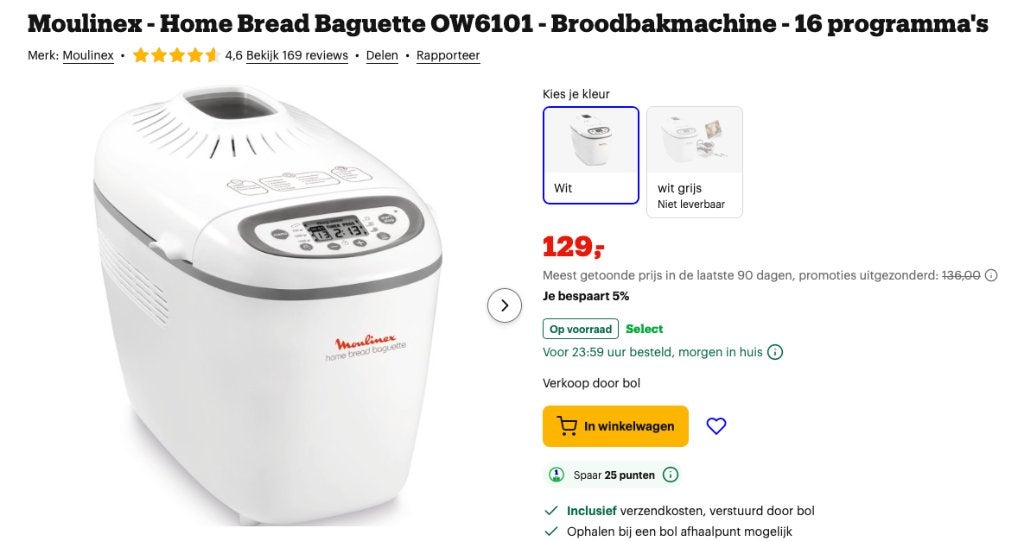 Broodbakmachine Moulinex, Witgoed en Apparatuur, Broodbakmachines, Ophalen, Nieuw, Met timer