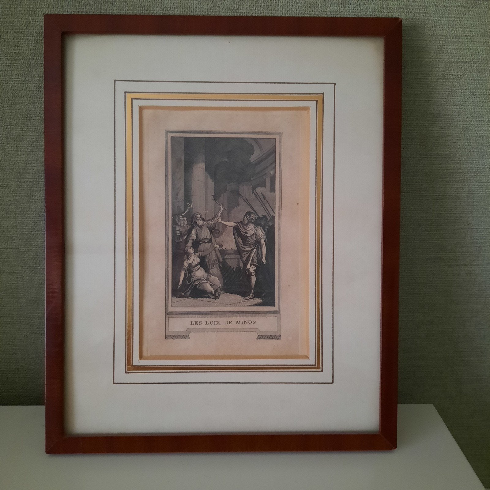 Antieke gravure "Les Loix de Minos" (Voltaire), Ophalen of Verzenden, Ingelijst
