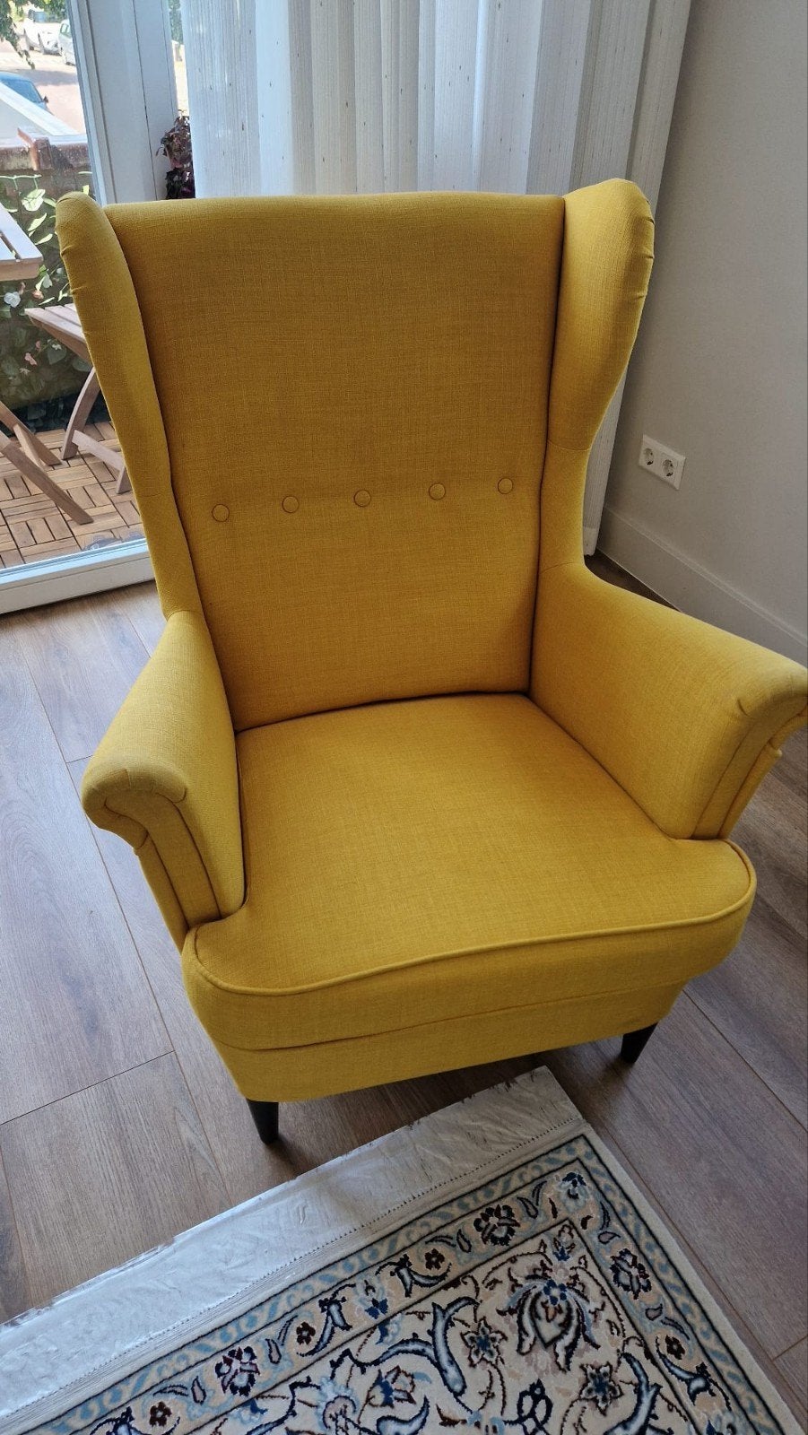 Gele oorfauteuil - Comfortabele fauteuil, Klassiek, Modern, Comfort, 75 tot 100 cm, Ophalen of Verzenden, Zo goed als nieuw