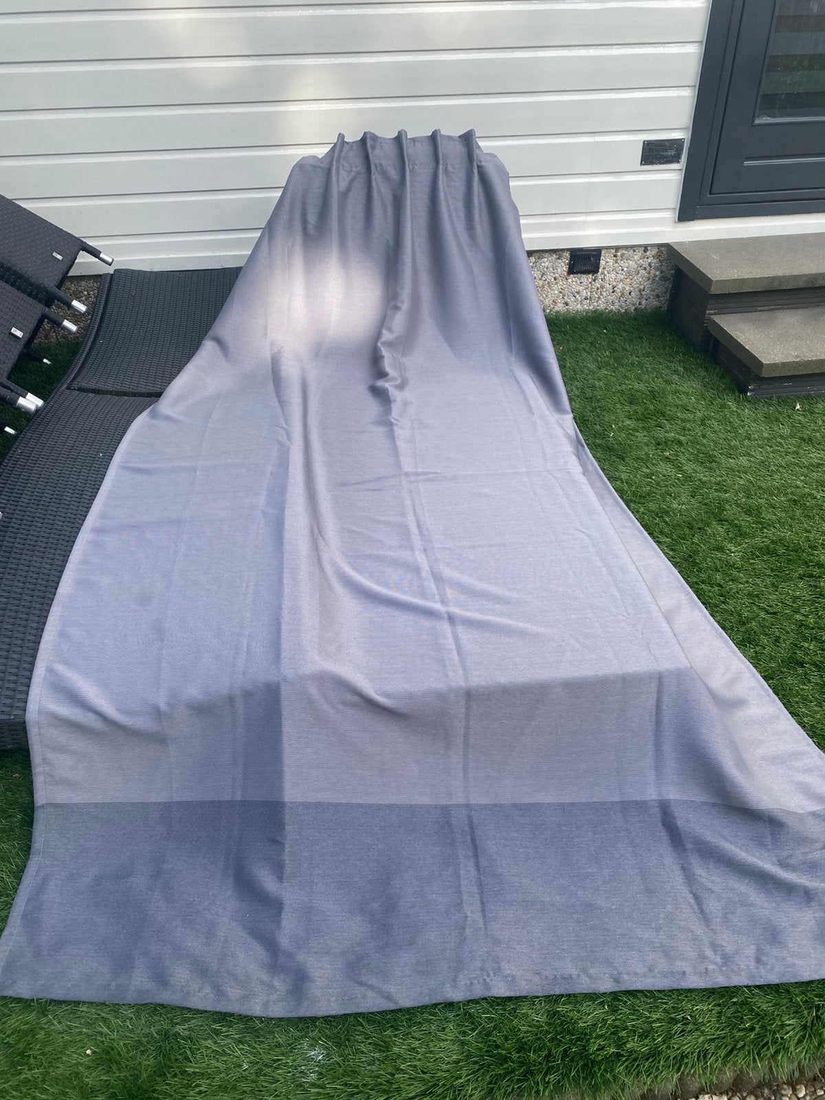 4 schitterende grijze overgordijnen met plooiband, 100 tot 150 cm, Ophalen of Verzenden, Zo goed als nieuw, Grijs