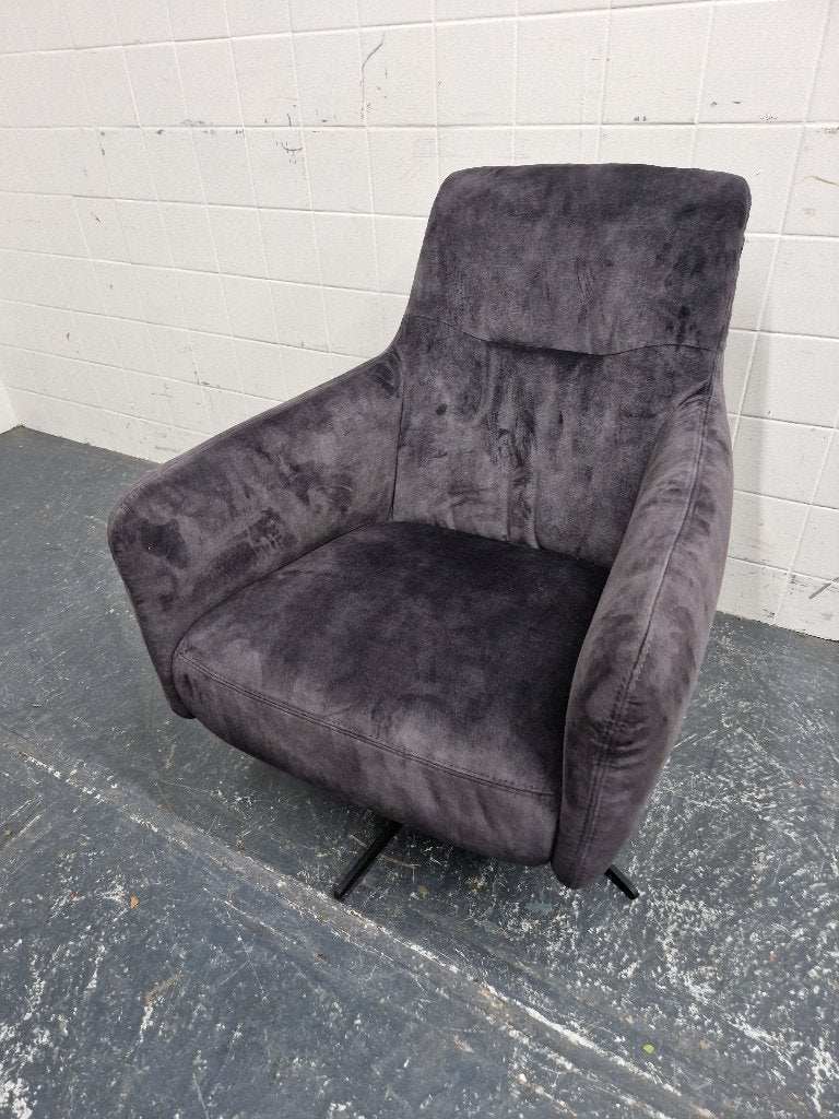 Draaifauteuil in antraciet grijze velours stof, Huis en Inrichting, Fauteuils, Ophalen, Gebruikt, Onbekend, 75 tot 100 cm