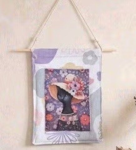 Mini wandkleed handgemaakt zwarte kat met hoed bloemen, -, 26 cm, Meerkleurig, Textiel
