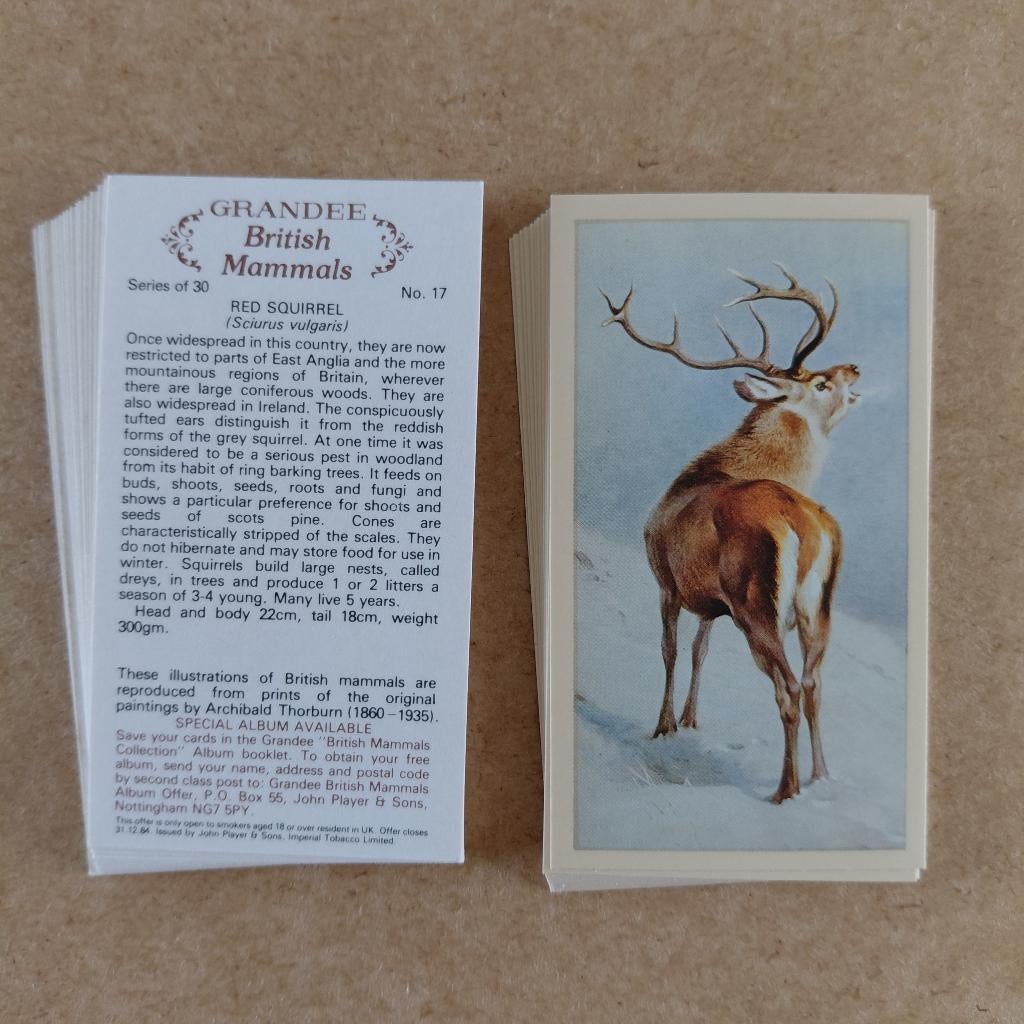 British Mammals complete set 30 cigar cards Grandee 1982, Verzamelen, Ophalen