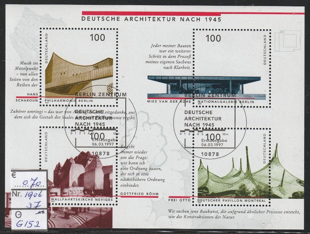 Bund Architectuur Blok 37 Michel 1906 Nr.G152g, Verzenden, 1990 tot heden, Gestempeld