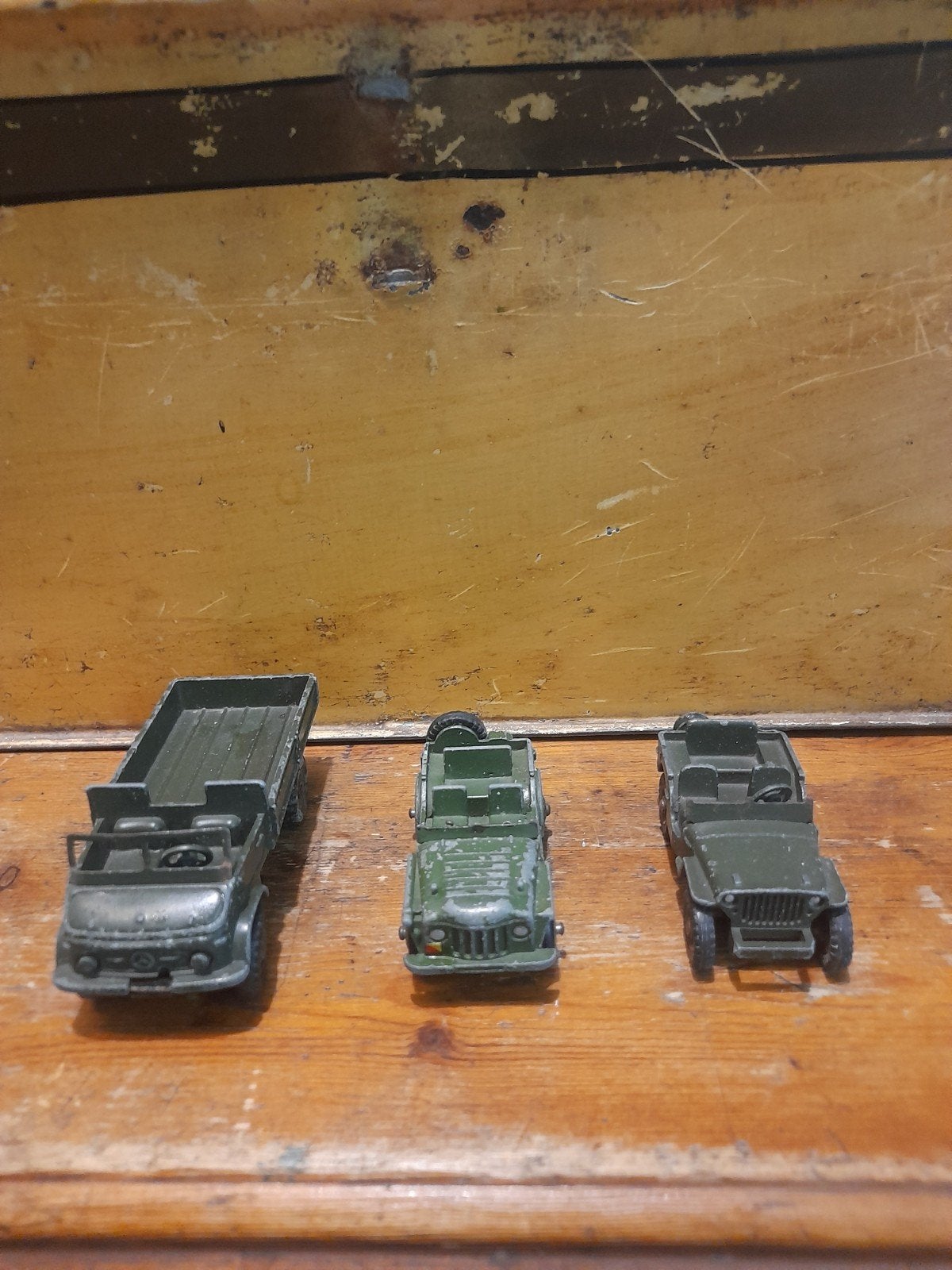 Vintage militaire speelgoedvoertuigen - set van 3, Ophalen of Verzenden, Gebruikt