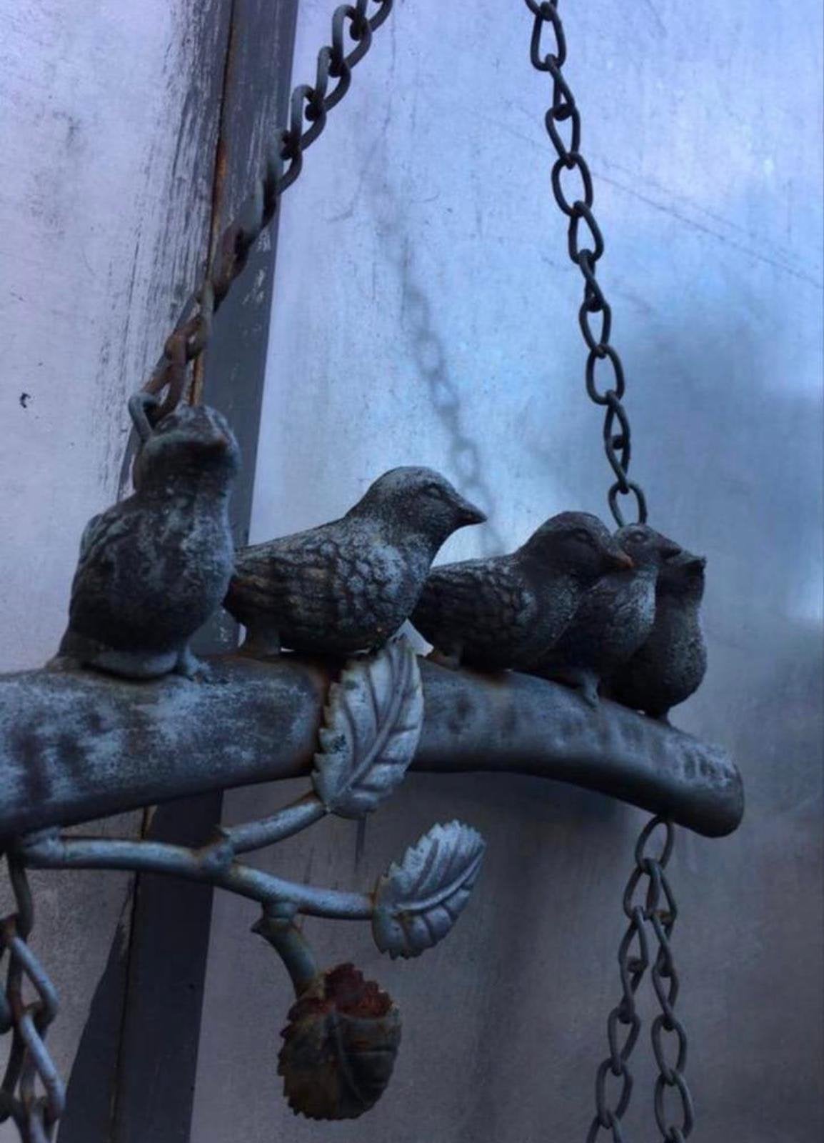 Metalen vogelbeeldje hangdecoratie tuindecoratie v.bloempot, Ophalen, Gebruikt