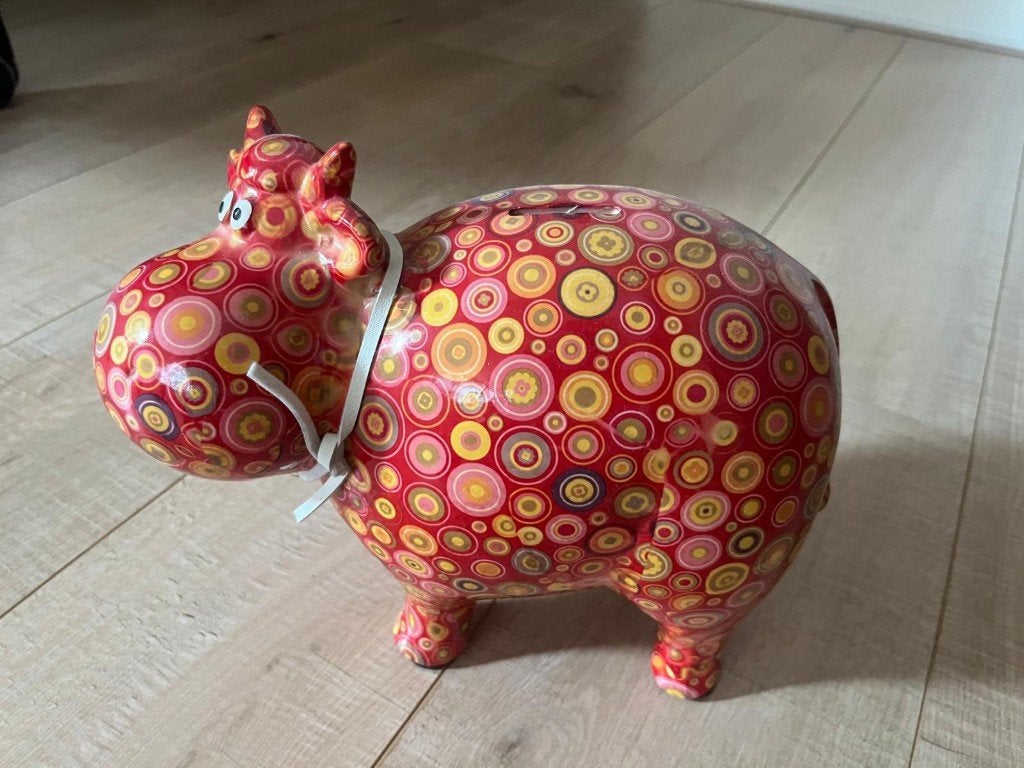 Kleurrijke spaarpot - Koe, Verzamelen, Ophalen, Zo goed als nieuw, Steen, Aardewerk of Keramiek, Dier