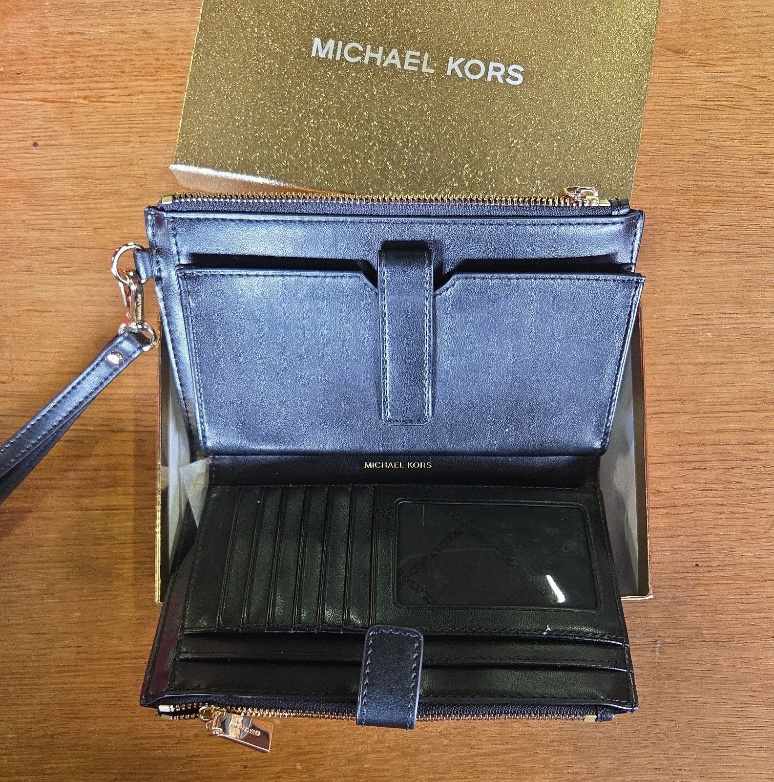 Michael Kors portemonnee in zwart leer, Zwart, Ophalen of Verzenden, Zo goed als nieuw, X