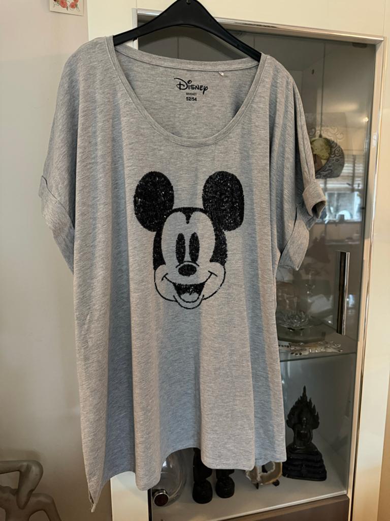 Disney Mickey Mouse T-shirt met pailletten, maat 52/54, Ophalen of Verzenden, Zo goed als nieuw, Grijs, Shirt of Top
