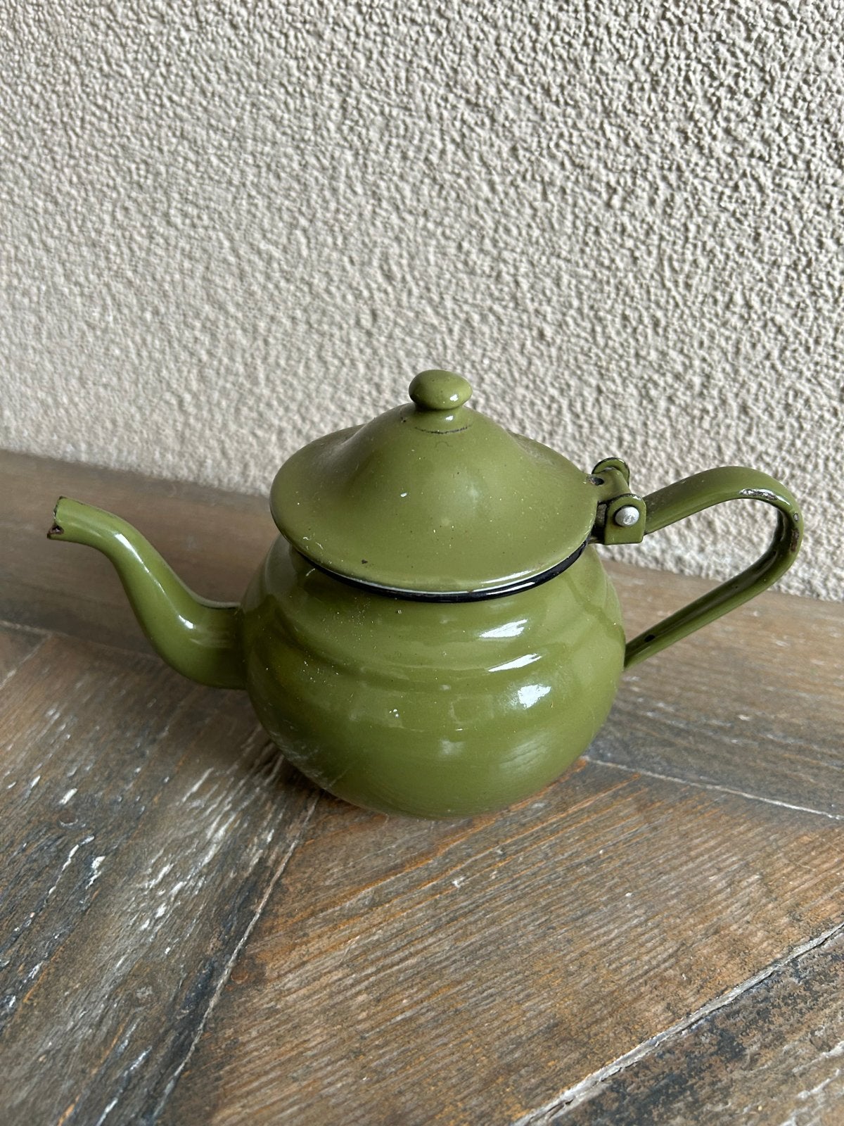 Groene emaille kannen en theepotten - complete set, Antiek en Kunst, Ophalen of Verzenden