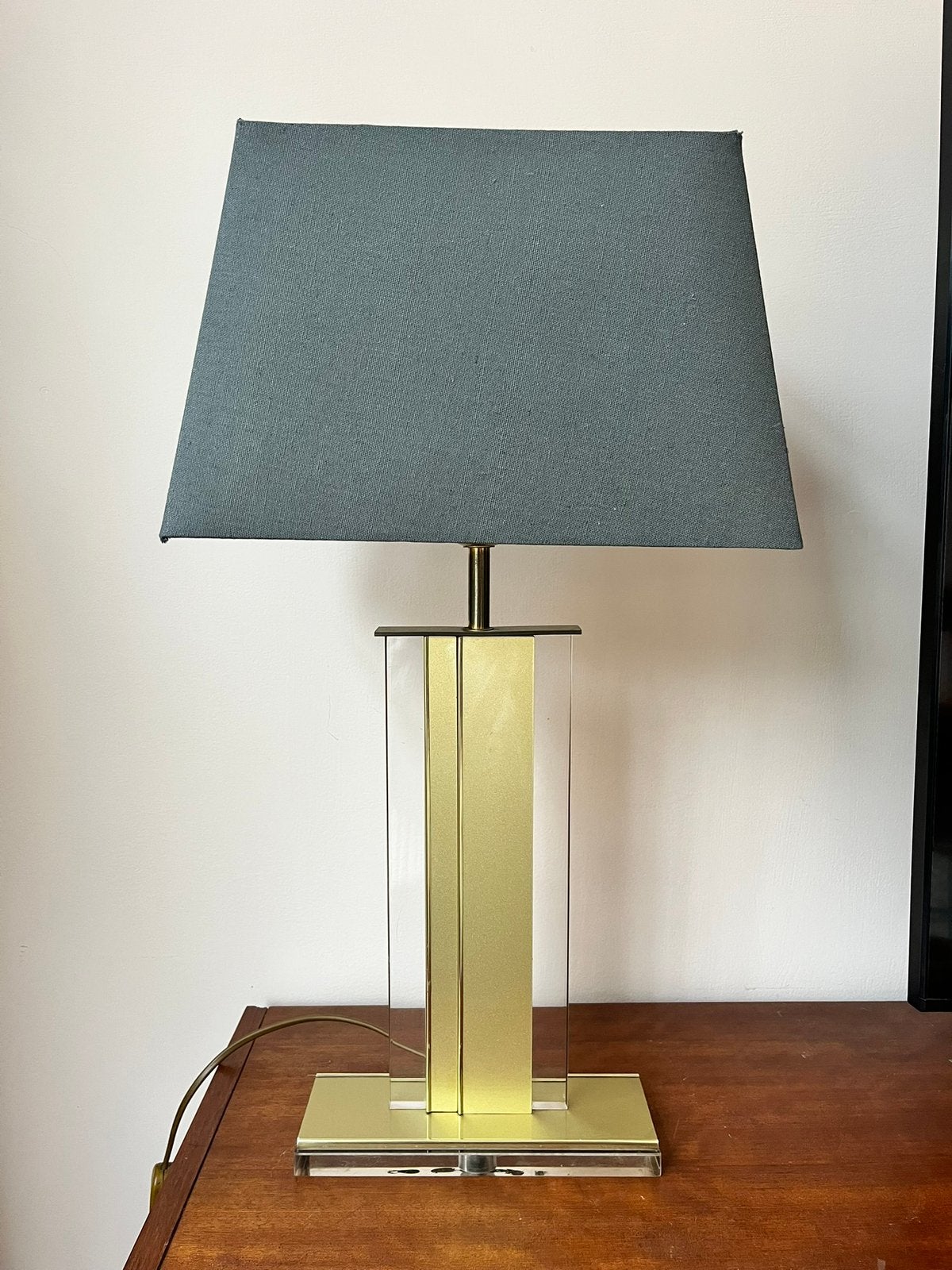Vintage Dijkstra tafellamp jaren 80 – messing & plexiglas, Ophalen of Verzenden, Zo goed als nieuw, Metaal, Vintage