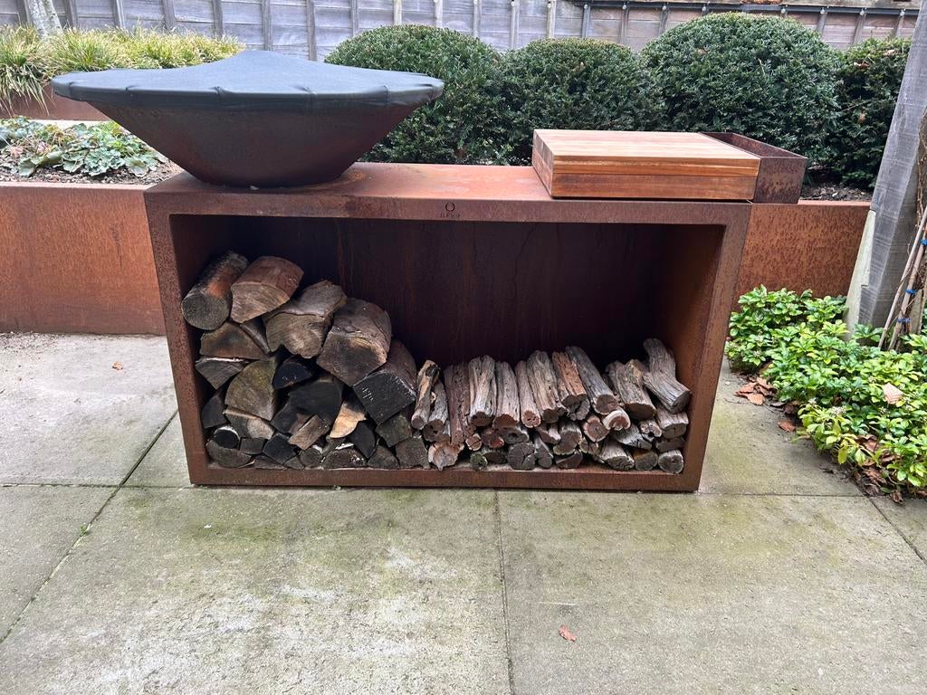 OFYR Island Corten 85 Teak, Tuin en Terras, Houtskoolbarbecues, Ophalen