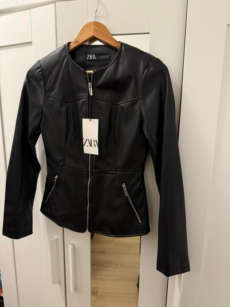 Leren jack Zara, Zwart, Nieuw, Ophalen of Verzenden, Jasje