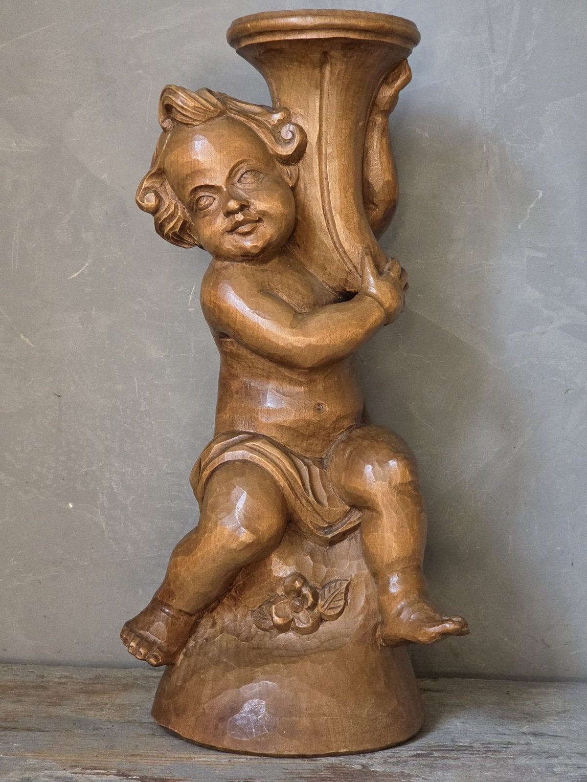Houten handgestoken putti standaard / console, Ophalen of Verzenden, Hout, Houtsnijwerk, Religie