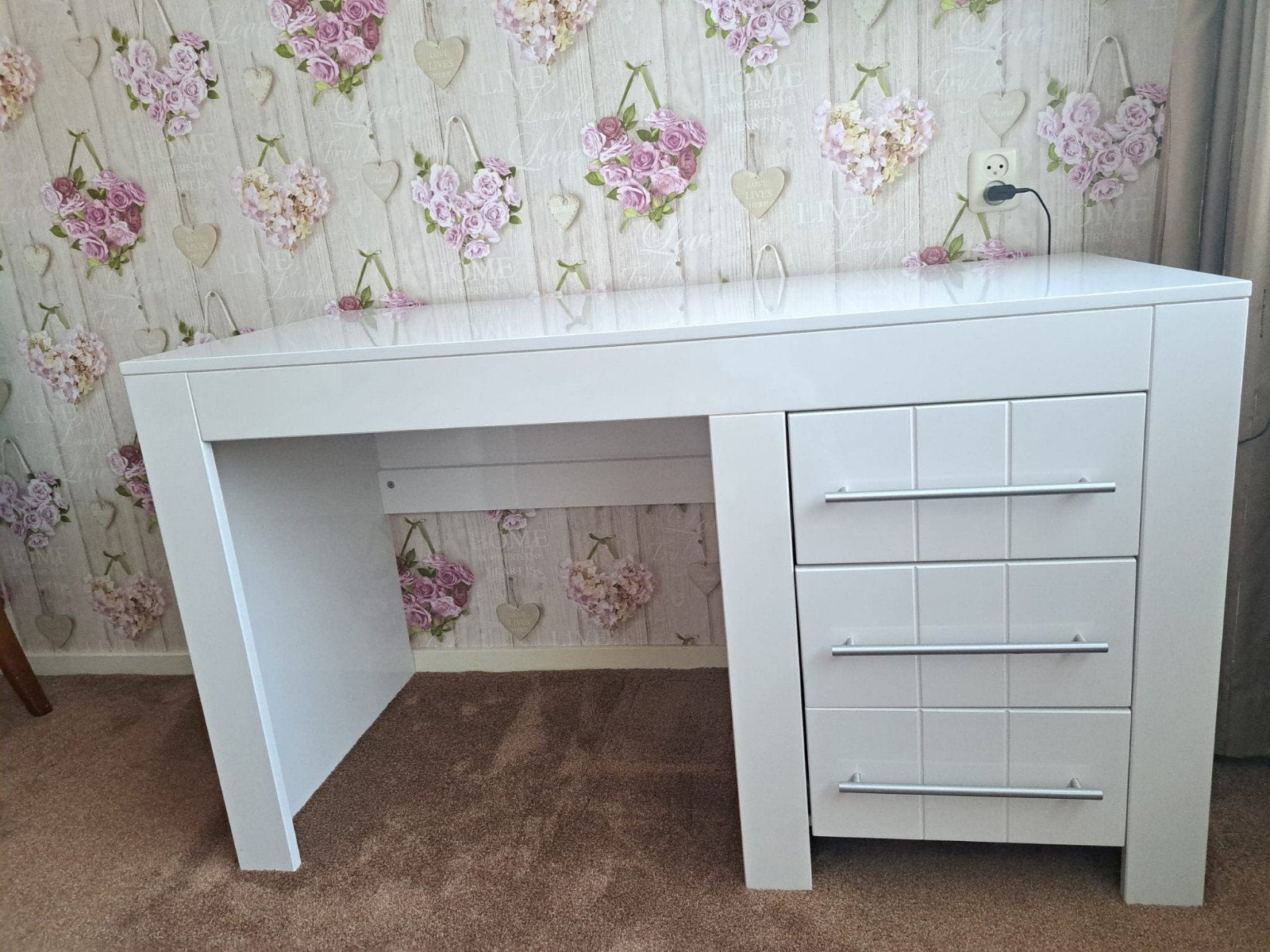 Bopita Manhattan Bureau - Wit Glans MDF - Zo goed als nieuw, Huis en Inrichting, Bureaus, Ophalen, Met lades, Spaanplaat of MDF