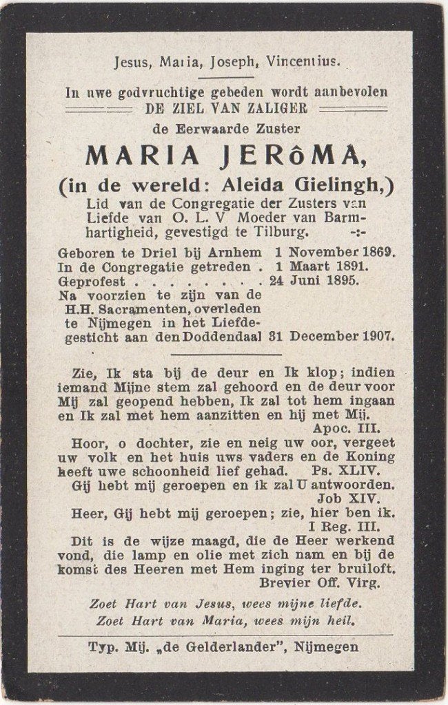 zr. Aleida Gielingh 1869 Driel + 1907 Nijmegen, 38 jaar oud, Ophalen of Verzenden