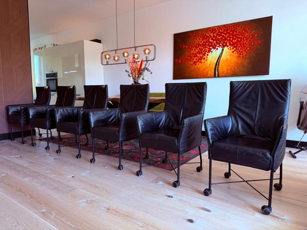6 Montis Chaplin stoelen zwart, Zwart, Leer, Ophalen of Verzenden, Montis design