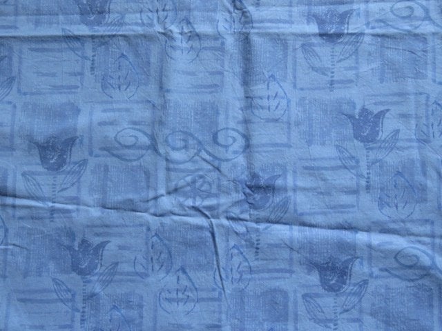 Vintage lap stof blauw met tulpen, Blauw, Ophalen of Verzenden, Zo goed als nieuw, 30 tot 120 cm