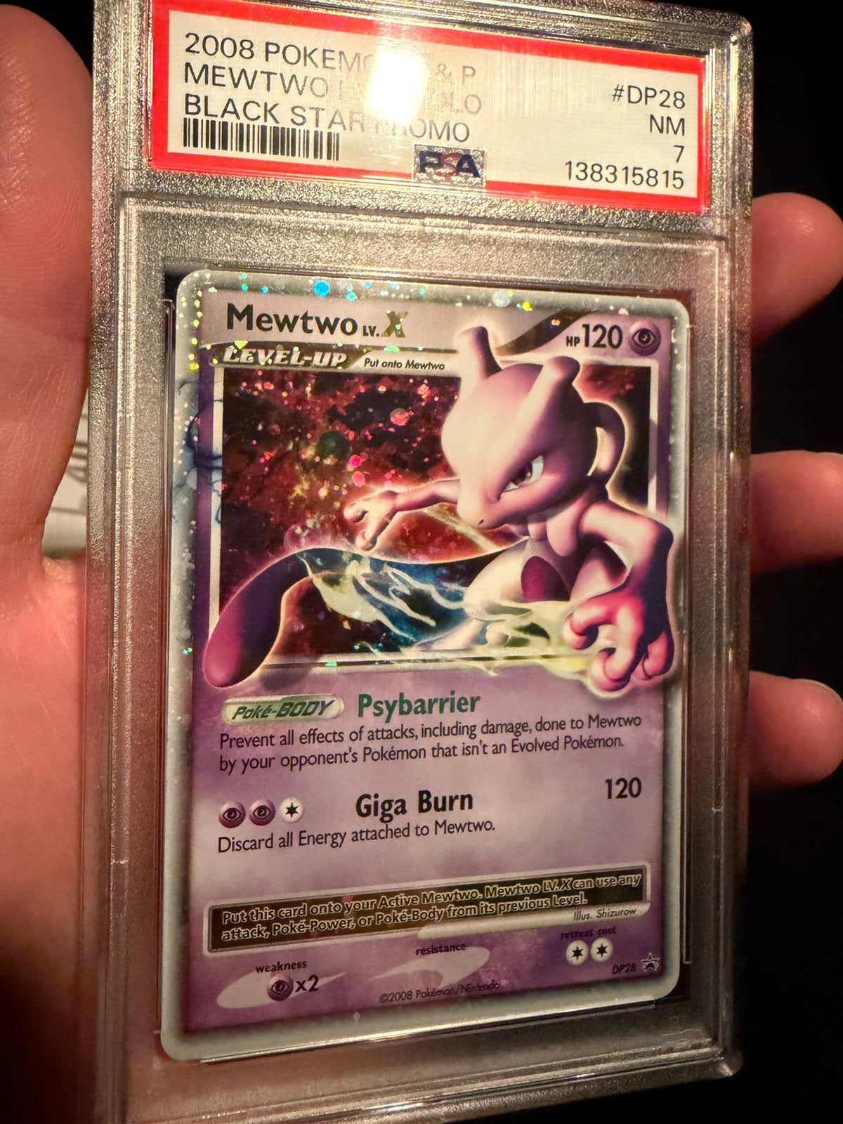Mewtwo LV.X #DP28 PSA 7 - Lage pop - Ouderwets ruilen kan ✅, Hobby en Vrije tijd, Ophalen, Zo goed als nieuw, Losse kaart, Foil