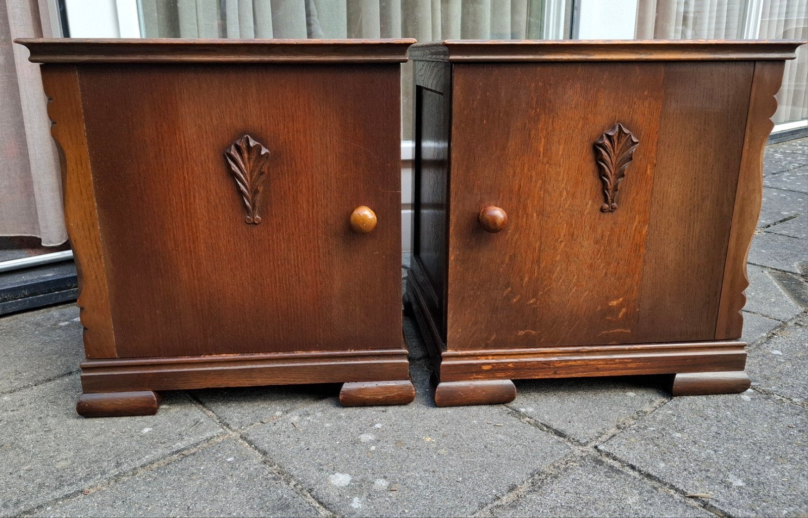 Vintage  nachtkastjes. jaren 50., Ophalen, Gebruikt, Hout, Minder dan 45 cm
