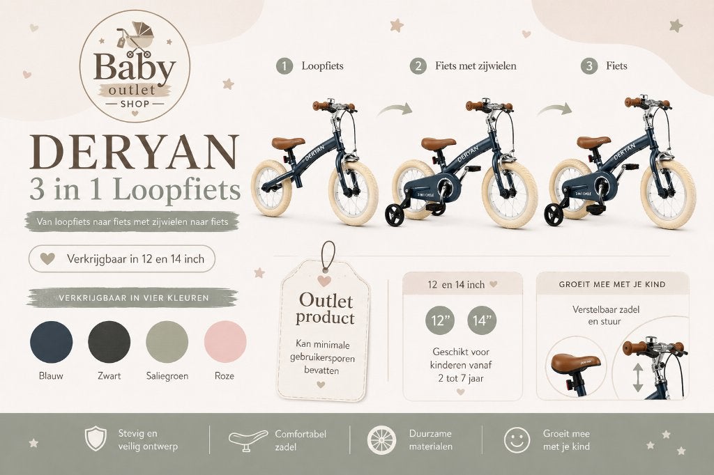 Deryan Luxe Kinderfiets 12 en 14 inch - 3 in 1 - loopfiets