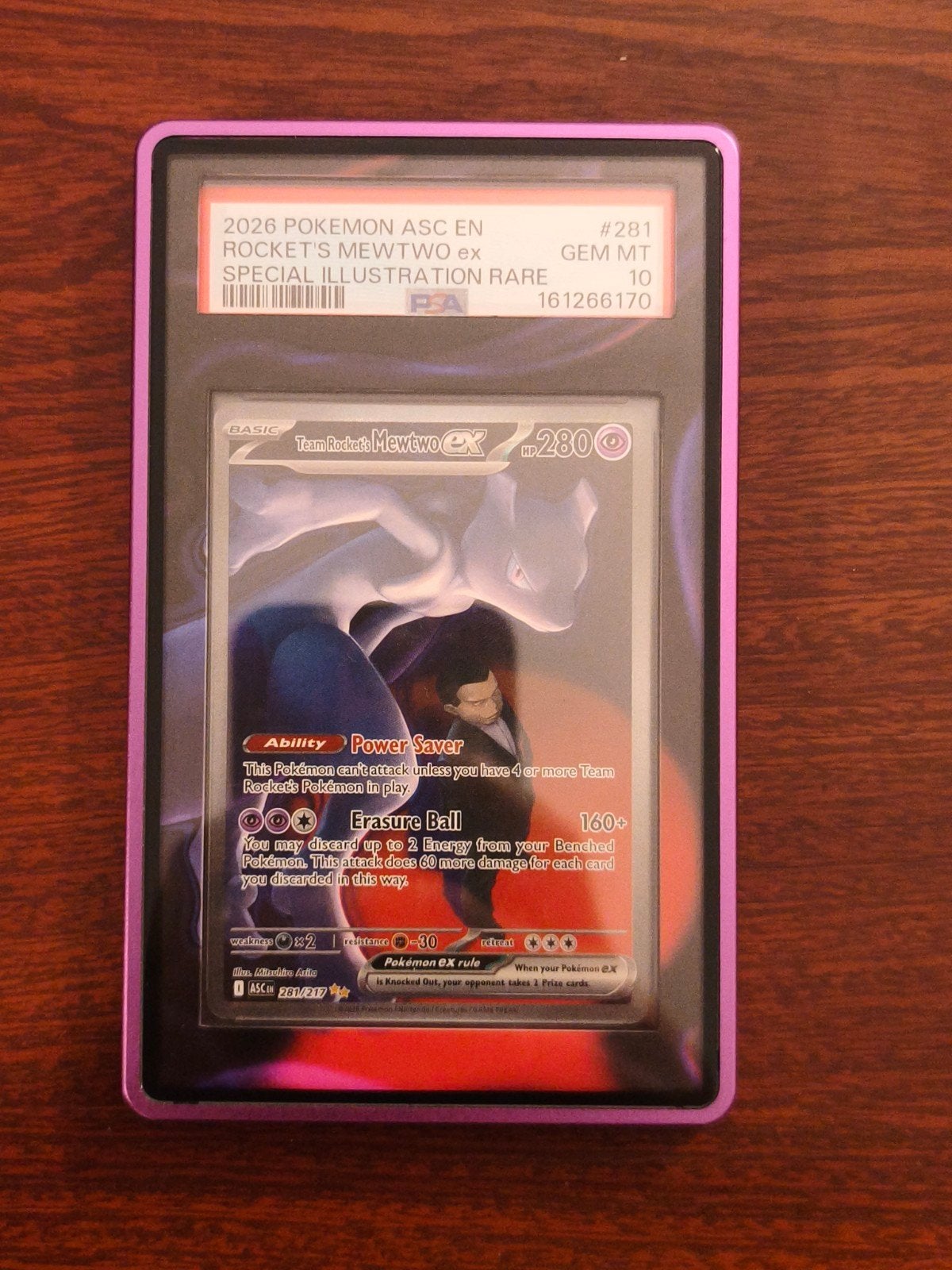 Team Rocket's Mewtwo EX 281 PSA 10 Gem Mint Pokémon Kaart, Ophalen of Verzenden, Zo goed als nieuw, Losse kaart