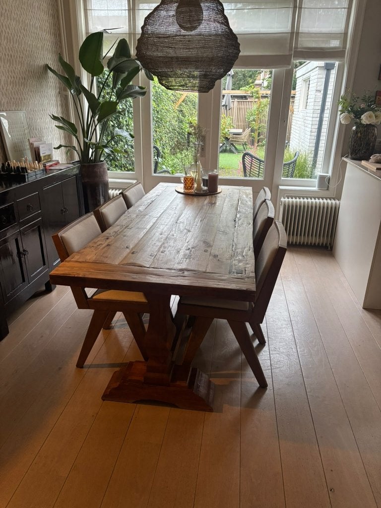 Houten eettafel, Huis en Inrichting, Ophalen, Gebruikt, Eikenhout, 200 cm of meer