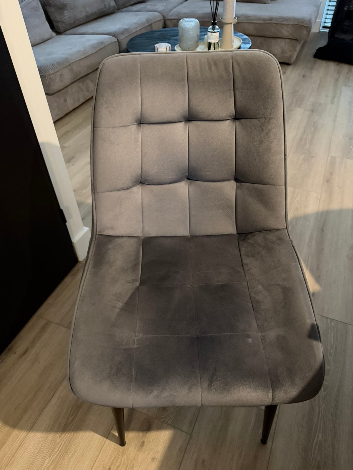 6 grijze eetkamerstoelen zsm ophalen, Ophalen, Zo goed als nieuw, Grijs