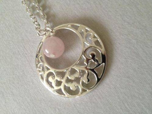 prachtig nieuw zilver collier met roze kwarts bolletje, Sieraden, Tassen en Uiterlijk, Kettingen, Ophalen of Verzenden, Nieuw