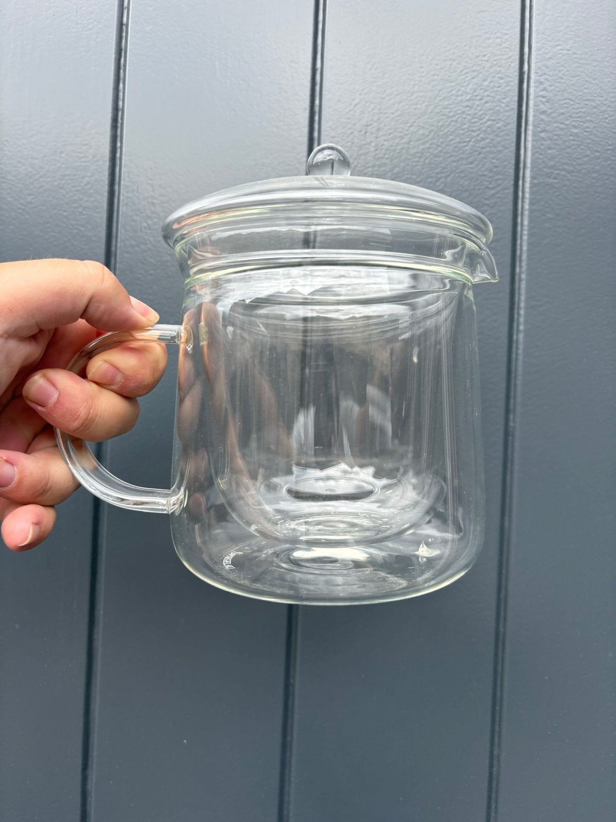 Dubbelwandig theeglas met deksel en theezeef, Ophalen of Verzenden, Zo goed als nieuw, Overige merken, Glas