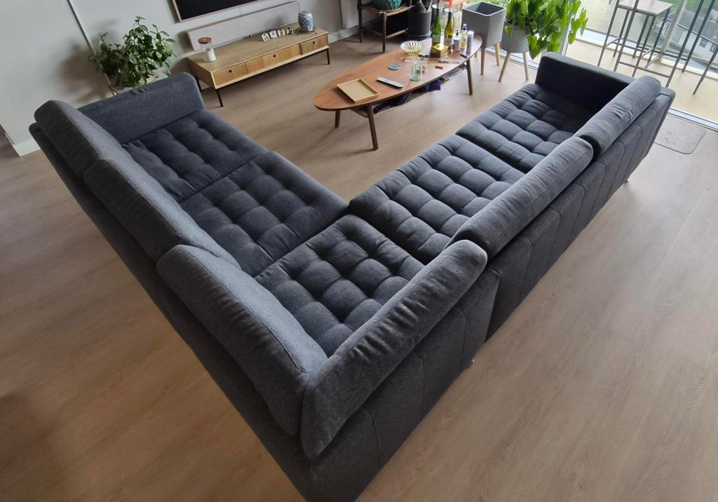 Hoekbank 280x240 - gratis afhalen, Huis en Inrichting, Ophalen, Gebruikt, Stof, Strak en tijdloos
