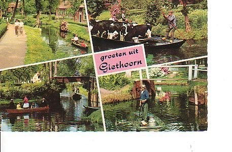 Ansichtkaart 	Giethoorn	4-luik	Punter, Verzenden, 1940 tot 1960, Gelopen, Overijssel