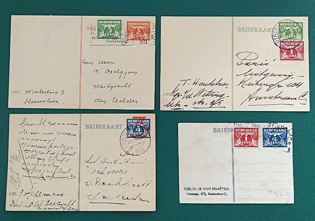 4x briefkaart Vliegende duif gebruikt G.238?/G256/G258/G.283, Verzenden, Briefkaart