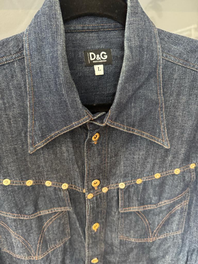 D&G / Dolce & Gabbana Denim overhemd, Kleding | Heren, Overhemden, Zo goed als nieuw, Halswijdte 41/42 (L), Blauw, Ophalen of Verzenden