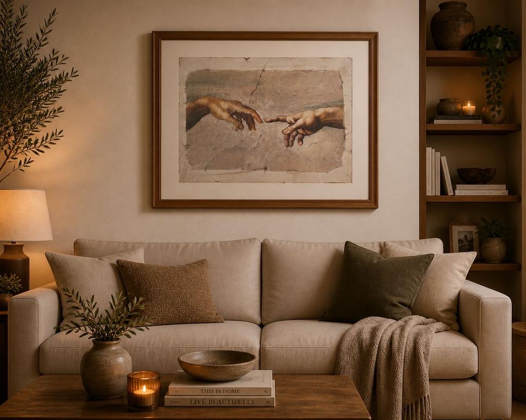 De Schepping van Adam - Ingelijste Print 78x63cm, Ophalen, 50 tot 75 cm, 75 tot 100 cm, Print