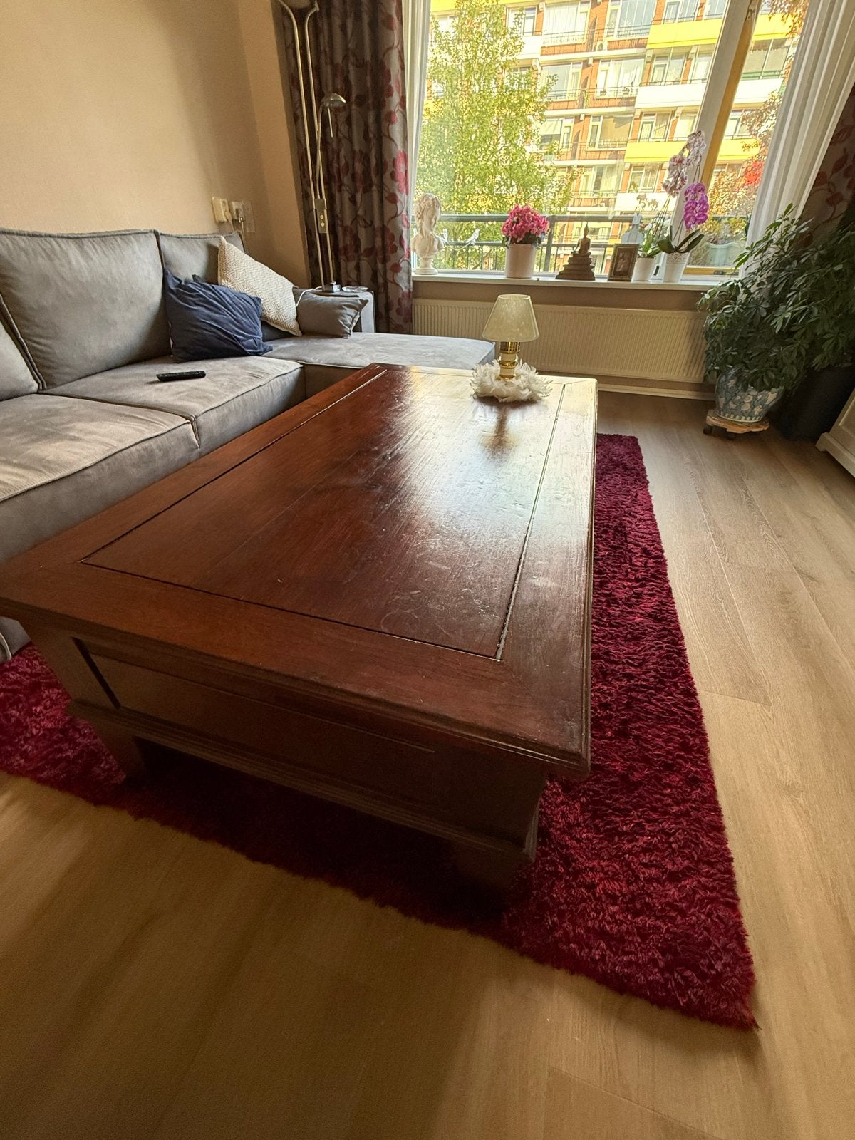 Massief houten salontafel met lades, Ophalen, Gebruikt, 50 tot 100 cm, 100 tot 150 cm