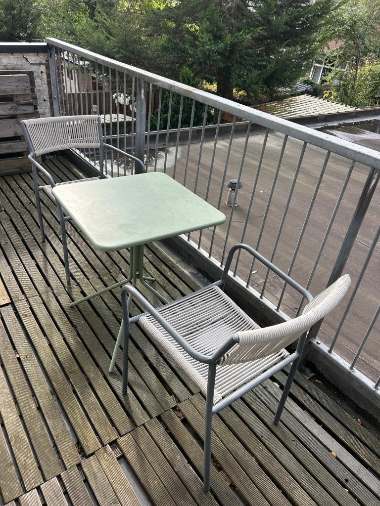 Balkon/ Tuinset: klaptafel (mintgroen) + 2 stoelen, Ophalen, Gebruikt, Kunststof, Inklapbaar