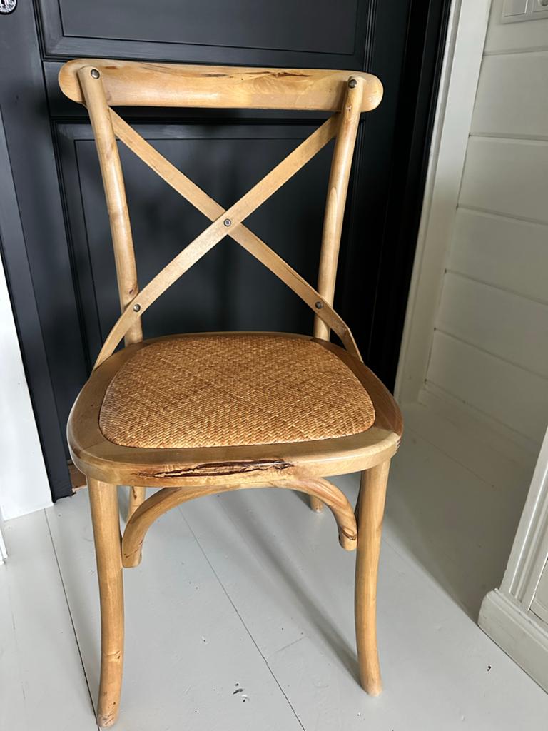 Houten stoel met rotan zitting - Gebogen rugleuning, Huis en Inrichting, Stoelen, Ophalen, Gebruikt, Overige kleuren, Eén