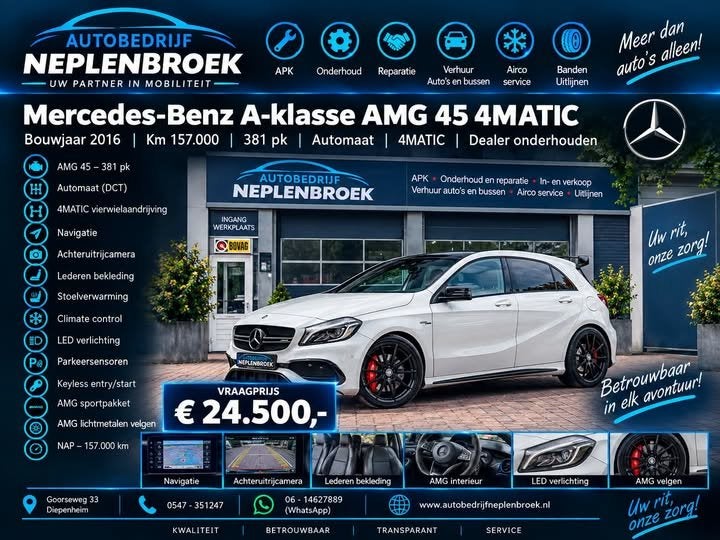 Mercedes-Benz A-Klasse AMG 45 4MATIC 2016 Km 157.000 Nap 381, Auto's, Automaat, Dealer onderhouden, Gebruikt, 4 cilinders