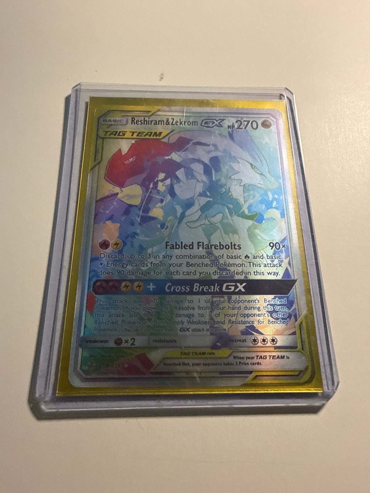 Pokemon Kaart Reshiram & Zekrom GX Tag Team Full Art, Ophalen of Verzenden, Zo goed als nieuw, Losse kaart, Foil